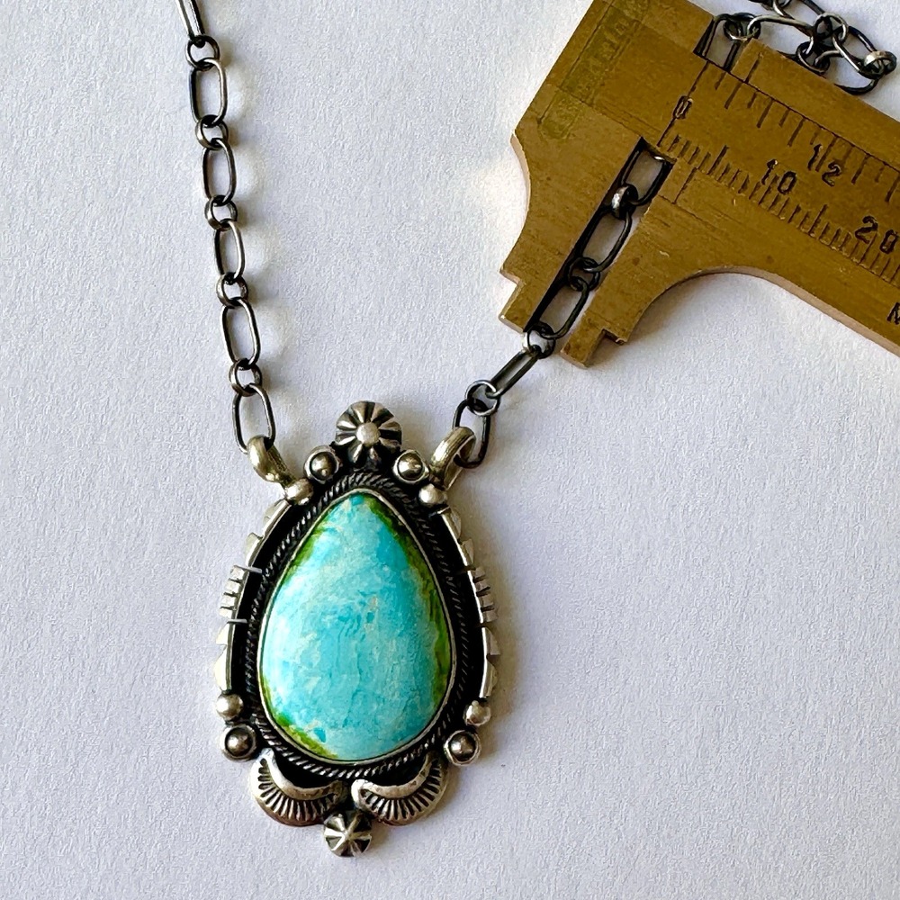 Navajo Turquoise Bar Necklace Sonoran Gold 18" Sterling Benally Native Am Stars - Picture 4 of 7